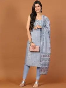 Meena Bazaar Geometric Printed Beads and Stones Chanderi Unstitched Dress Material