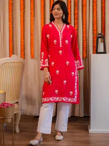 House of Kari Women Chikankari Modal Silk Kurta