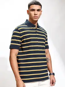 HIGHLANDER Men Striped Polo Collar Relaxed Fit T-shirt