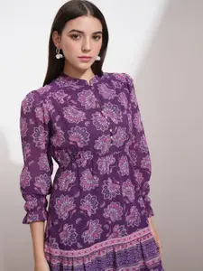 Vishudh Floral Printed Tiered Puff Sleeve Dress