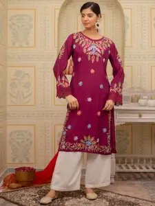 House of Kari Floral Embroidered Thread Work Pure Cotton Straight Kurta