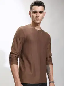 HIGHLANDER Men Self Design Round Neck Cotton Relaxed Fit T-shirt