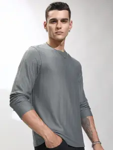 HIGHLANDER Men Self Design Round Neck Cotton Relaxed Fit T-shirt