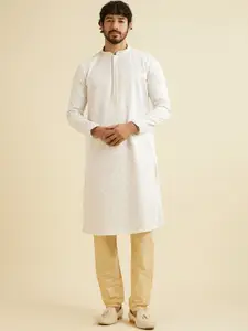 Manyavar Floral Embroidered Thread Work Satin Kurta With Pyjama
