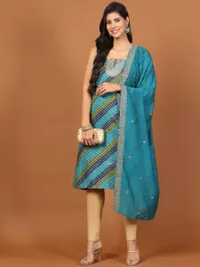 Meena Bazaar Geometric Printed Sequinned Unstitched Dress Material