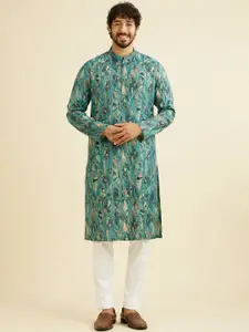 Manyavar Floral Printed Mandarin Collar Straight Kurta