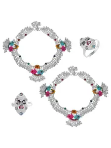 MEMOIR Silver-Plated Ghungroo Anklets With Toe Rings