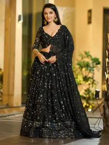 KALINI Embroidered Thread Work Semi-Stitched Lehenga & Unstitched Blouse With Dupatta