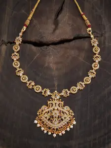 Kushal's Fashion Jewellery 92.5 Pure Silver Gold-Plated CZ Studded Temple Necklace