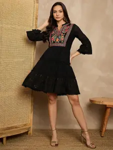 all about you Women Embroidered Fit & Flared Ethnic Cotton Dress