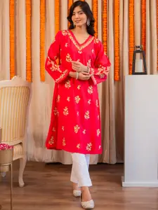 HOUSE OF KARI Women Chikankari Modal Silk Kurta with Zari Work