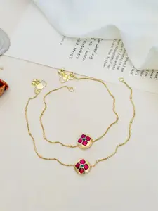 ABDESIGNS Set Of 2 Gold-Plated Stone Studded Anklets