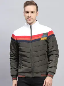 Monte Carlo Men Mock Collar Striped Casual Puffer Jacket