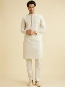 Manyavar Floral Embroidered Chikankari Pure Cotton Straight Kurta with Pyjamas