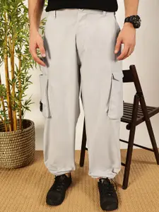 Thomas Scott Men Grey Classic Loose Fit Regular Cargos Trousers