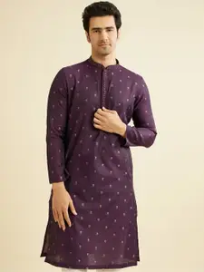 Manyavar Floral Woven Design Thread Work Mandarin Collar Straight Kurta with Pyjamas