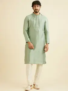 Manyavar Mandarin Collar Thread Work Straight Kurta With Churidar