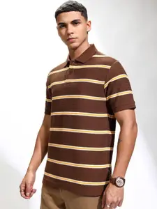 HIGHLANDER Men Striped Polo Collar Relaxed Fit T-shirt