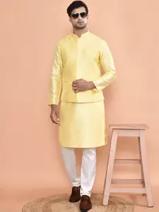 MAAHI FABS Mandarin Collar Straight Kurta with Pyjamas & Embroidery Nehru Jacket