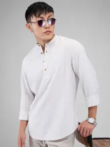 VASTRADO Woven Design Mandarin Collar Thread Work Cotton Straight Kurta