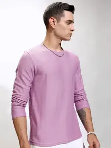 HIGHLANDER Men Self Design Round Neck Cotton Relaxed Fit T-shirt
