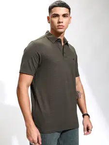 HIGHLANDER Men Self Design Polo Collar Slim Fit T-shirt