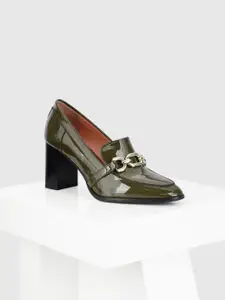 Oroh Women Leather Party Block Pumps with Buckles