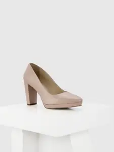 Oroh Leather Party Block Pumps with Laser Cuts