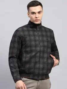 Monte Carlo Men Mock Collar Checked Cotton Casual Bomber Jacket
