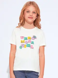 Vero Moda Girls Typography Printed Round Neck Cotton T-shirt