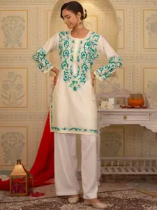 HOUSE OF KARI Floral Embroidered Straight Kurta