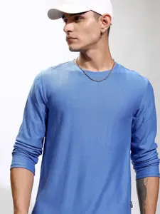 HIGHLANDER Men Self Design Round Neck Cotton Relaxed Fit T-shirt