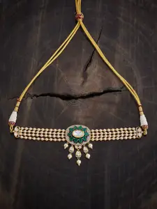 Kushal's Fashion Jewellery Embellished Bridal Kundan Stone  & Beaded Minimal Necklace