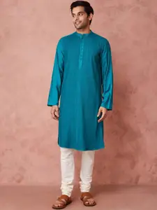 Fabindia Striped Printed Mandarin Collar Straight Kurta