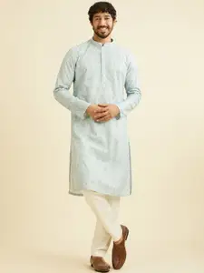 Manyavar Paisley Embroidered Chikankari Mandarin Collar Straight Kurta With Pyjama
