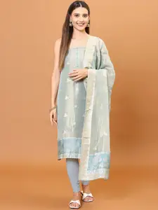 Meena Bazaar Floral Woven Design Sequinned Tissue Unstitched Dress Material