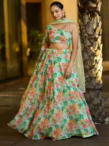 KALINI Embroidered Thread Work Semi-Stitched Lehenga & Unstitched Blouse With Dupatta