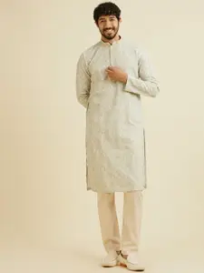 Manyavar Floral Embroidered Straight Chikankari Kurta with Pyjamas