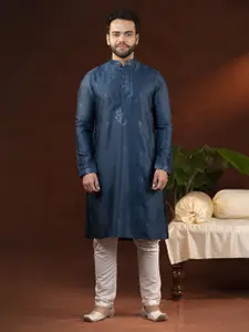 TheEthnic.Co Geometric Embroidered Straight Pure Cotton Kurta with Churidar