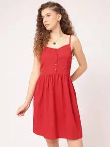 DressBerry Smocked Self-Striped Shoudler Strap A-line Dress