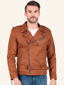 Leather Retail Men Lapel Collar Solid Casual Biker Jacket