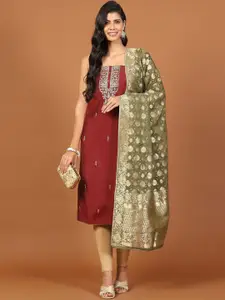 Meena Bazaar Embroidered Zari Chanderi Unstitched Dress Material