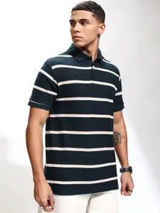 HIGHLANDER Men Striped Polo Collar Relaxed Fit T-shirt