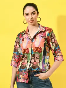 CHARMGAL Women Classic Spread Collar Graphic Printed Oversized Casual Shirt