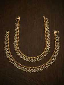 Kushal's Fashion Jewellery Set Of 2 Gold-Plated Beaded Antique Anklets