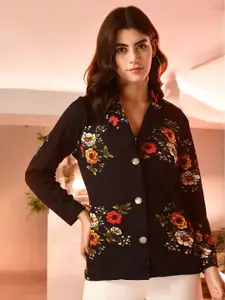 IUGA Women Floral Printed V-Neck Button Shrug