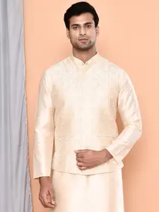 MAAHI FABS Mandarin Collar Pastels Straight Kurta with Pyjamas & Embroidery Nehru Jacket