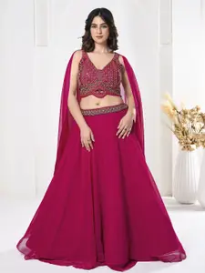 KALINI Embroidered Thread Work Semi-Stitched Lehenga & Unstitched Blouse With Dupatta