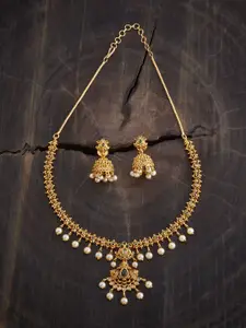 Kushal's Fashion Jewellery Gold-Plated Stones-Studded & Beaded Antique Necklace & Earrings