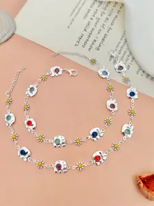 ABDESIGNS Silver-Plated Artificial Stones and Beads Anklet